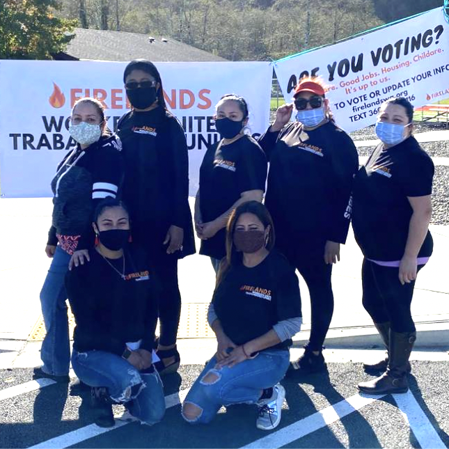 7 Firelands volunteers standing in front of voting banners